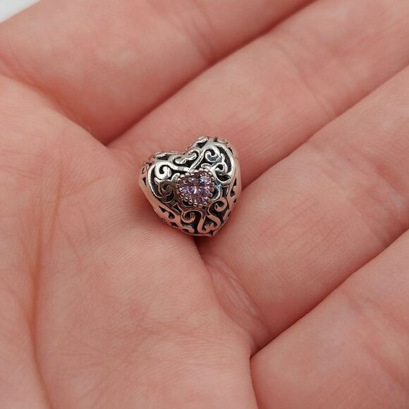 925 Sterling Silver Pink Heart Charm - Picture 4 of 8